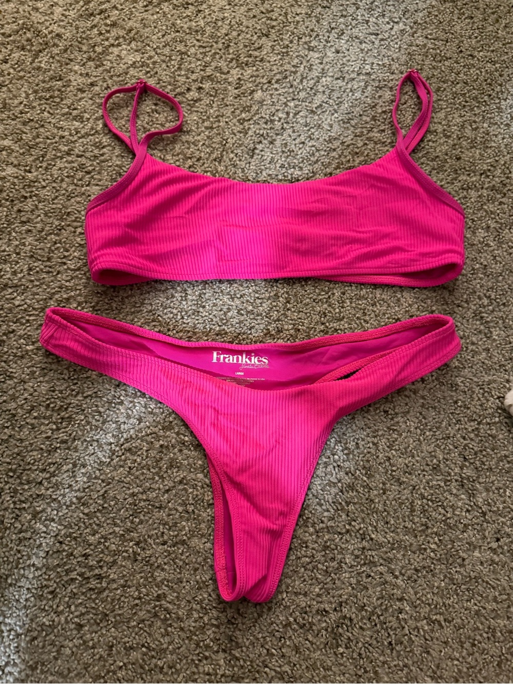 Frankie's Bikinis Hot Pink Ribbed Scoop Bikini Set